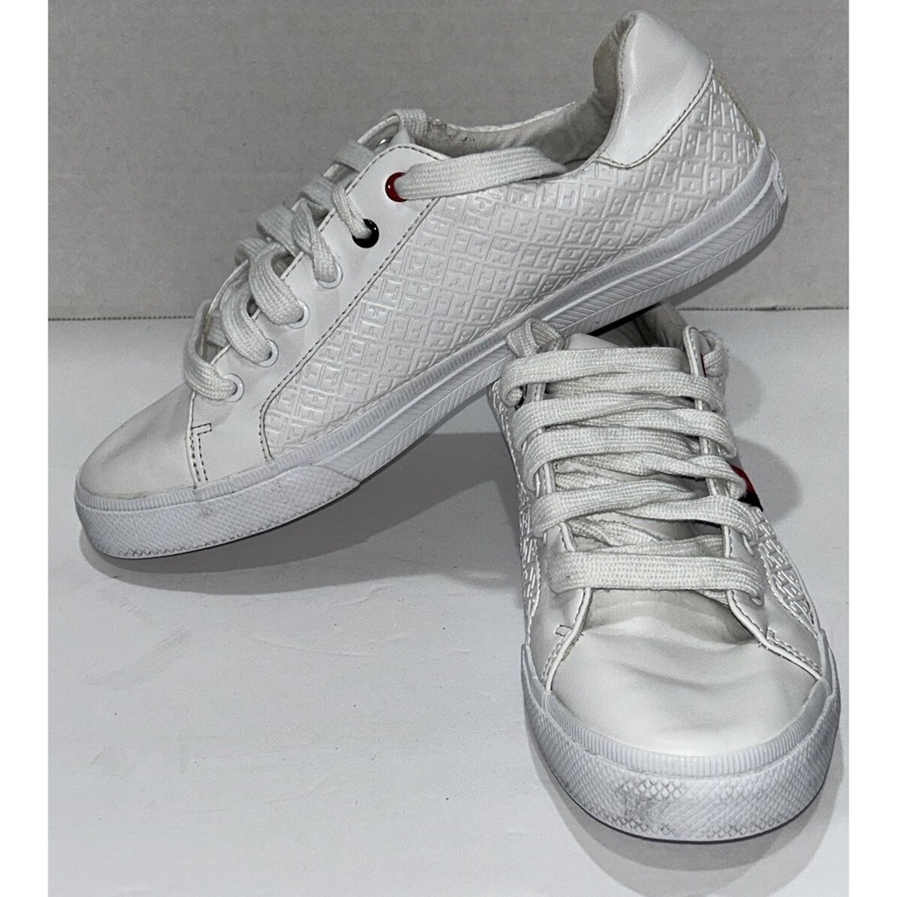 Tommy Hilfiger Shoes Womens Size 8.5 M Low Top White Sneakers Side Logo TW LEXX2